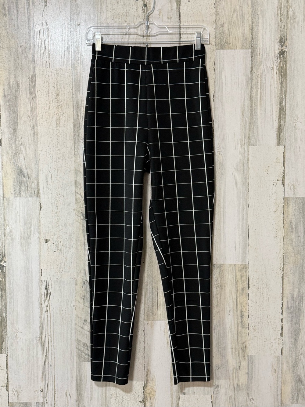 SHEIN Black Skinny Pants with White Grid